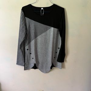 Black & Grey Striped Long Sleeve Top